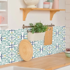 Pegatinas de azulejos mandala retro verde azulado para decoración de cocina autoadhesiva