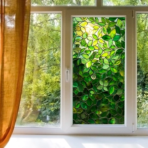 Green leaf pattern static cling window film with double-sided printing for glass decor