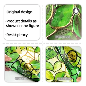 Macro detail of waterproof green leaf window film showing front and reverse side texture