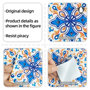 Detail of waterproof retro floral wall stickers showing back adhesive and PVC material