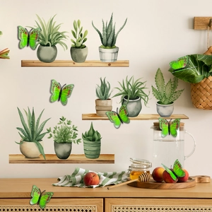 3D Luminous Butterfly Potted Plant Shelf Wall Sticker Glow In The Dark PVC Decorative Decal For Living Room Bedroom Home Office Decor