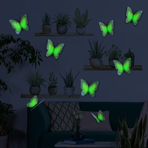 3D glowing green butterfly wall stickers set for bedroom home decor and living room