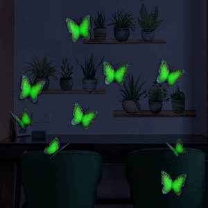 Luminous green 3D butterfly wall stickers glowing in dark room home decoration