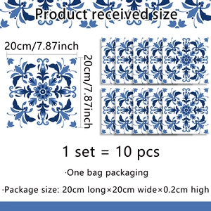 Blue and white mandala tile stickers set of 10 for kitchen and bathroom wall decor