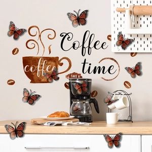 Stickers muraux papillons 3D orange et noir pour décoration de coin café et cuisine