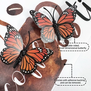 Vue détaillée des stickers muraux papillons 3D avec ailes doubles et support auto-adhésif