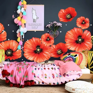 Red Poppy Flower Wall Stickers Waterproof Hand Painted Floral Mural Decals For Living Room Bedroom Home Decor