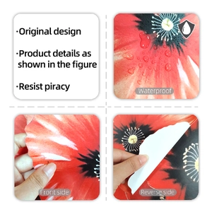 Macro shot of waterproof orange poppy wall decal showing texture and adhesive backing