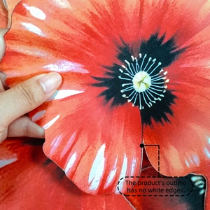 Detail showing red poppy wall sticker edge with no white borders on smooth material