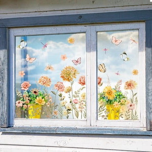 Adesivi elettrostatici per finestre con farfalle e fiori per decoro casa