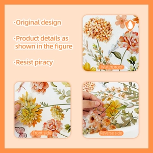 Dettaglio degli adesivi per finestre floreali fronte-retro impermeabili con fiori arancioni
