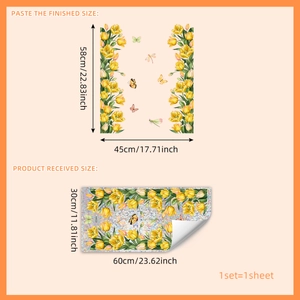 Yellow tulip flowers and butterfly static window stickers measuring 58x45 cm
