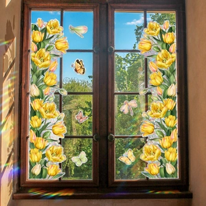 Tulip Butterfly Static Cling Window Film Rainbow Prism Effect PVC Decorative Sticker For Glass Surface Home Decor