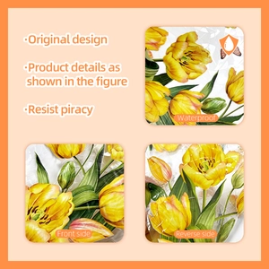 Waterproof double-sided PVC window sticker with yellow tulip floral pattern detail