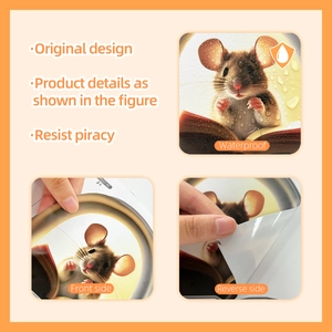 Detail of waterproof cartoon mouse wall sticker with glossy finish and peel-off backing