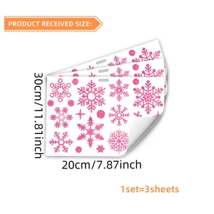 Pink glitter snowflake window stickers set of 3 sheets for Christmas decorations