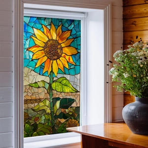 Artistic sunflower stained glass window film for home decoration and privacy protection