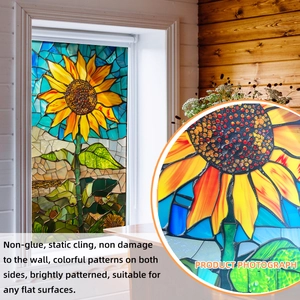 Sunflower mosaic static window film with colorful frosted glass texture for home decor