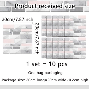 Detail showing 20x20cm gray marble mosaic tile stickers for bathroom and kitchen walls