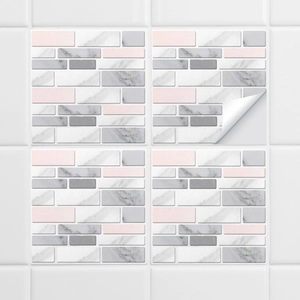 Pink and grey marble mosaic self-adhesive wall tiles for bathroom and kitchen decor