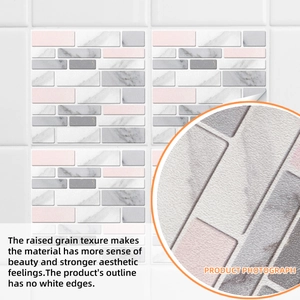 Macro detail of 3D marble texture tile sticker with pink and grey mosaic pattern
