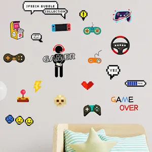 Pegatinas de pared retro gaming con mandos y texto gamer para decorar cuartos