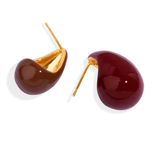 Glossy Color Glaze Waterdrop Stud Earrings 18K Gold Plated Copper Geometric Minimalist Drip Oil Ear Jewelry For Women Daily Banquet