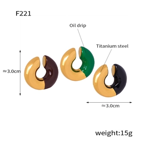 Detailed view of titanium steel C-shaped hoop earrings with colorful oil drip enamel finish