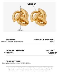 Detailed specs of 18k gold plated geometric irregular knot earrings with size 2.34cm