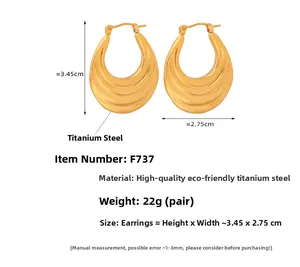 Detailed specs of gold plated stainless steel hoop earrings showing size and weight