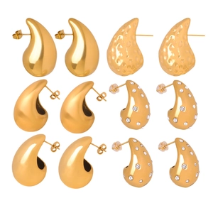 Set of six chunky teardrop earrings in 18K gold plated stainless steel with various textures
