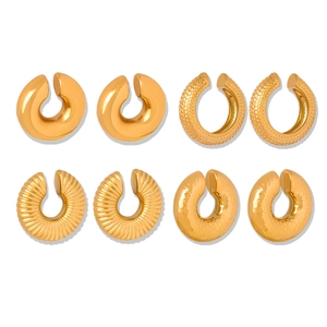 18K gold plated C-shape earrings set featuring four distinct metal textures and finishes