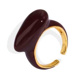 Modern gold-plated open ring featuring wine red enamel teardrop art design for women