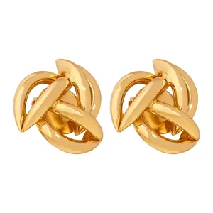 Knot Stud Earrings 18K Gold Plated Copper Geometric Hollow Vintage French Style Elegant Fashion Jewelry For Women