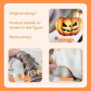 Detailed view of waterproof Halloween window stickers with ghost and pumpkin designs
