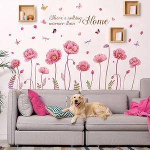 Stickers Muraux Coquelicots Roses Papillon Libellule Citation Imperméable PVC Autocollants Décoration Chambre