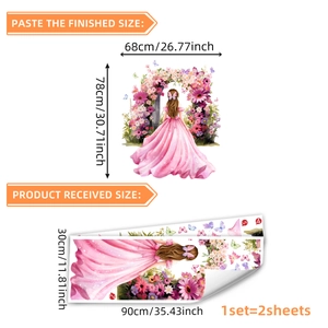 Stickers muraux fille et arche fleurie avec dimensions pour décoration