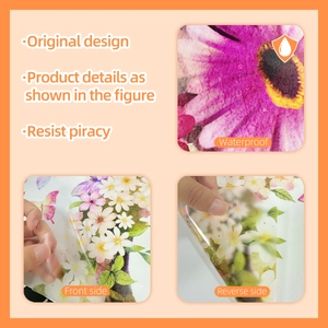 Détails du sticker mural étanche avec motifs de fleurs roses et papillons recto-verso