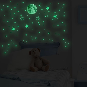 Luminous glow in the dark moon and stars wall stickers for kids bedroom ceiling decoration