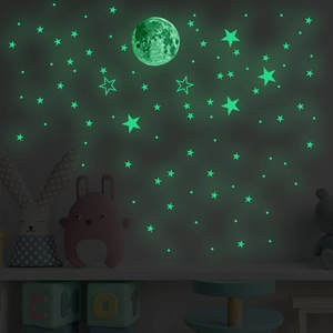 Glow In The Dark Wall Stickers Moon Stars Set Green Fluorescent Starry Sky Decals For Kids Room Bedroom Ceiling DIY Decor