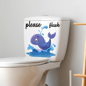 Adesivo per WC con balena viola e testo please flush per decorazione del bagno