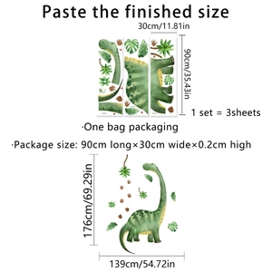 Stickers muraux dinosaures avec feuilles et empreintes pour décoration de chambre
