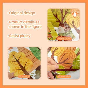 Close-up of waterproof fall hedgehog window stickers with double-sided forest patterns