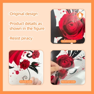 Detail of waterproof red rose wall stickers showing transparent PVC material and floral patterns
