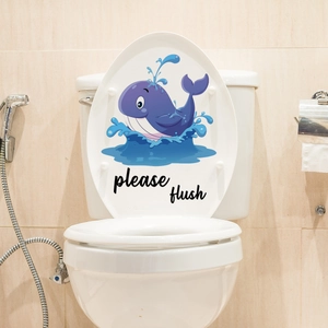 Adesivo per WC con balena viola e scritta Please Flush su coperchio bianco nel bagno