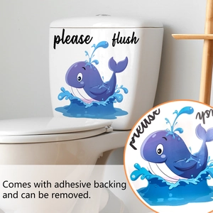 Dettaglio adesivo per WC balena con promemoria « Please Flush » impermeabile