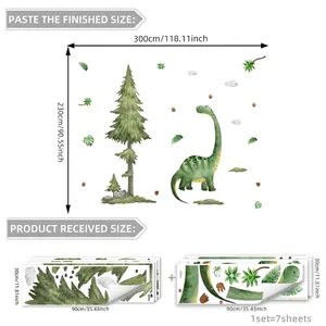 Guide des tailles pour stickers muraux dinosaures aquarelle avec dimensions 300x230cm