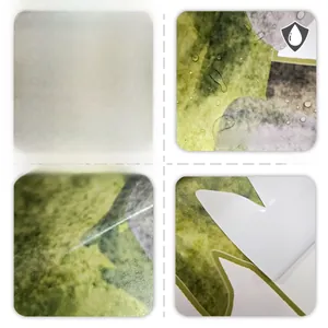 Détail macro du sticker mural étanche montrant le matériau de face et de revers