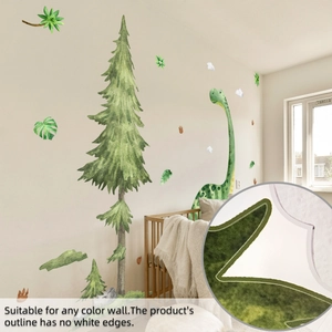 Détail d'un sticker mural dinosaure aquarelle sans bordure blanche pour chambre d'enfant
