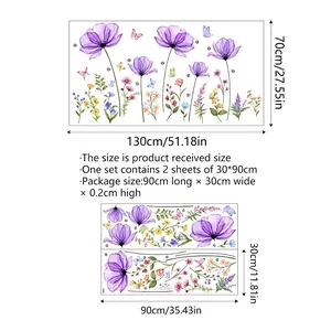 Self-adhesive purple flower and butterfly wall stickers for living room decor